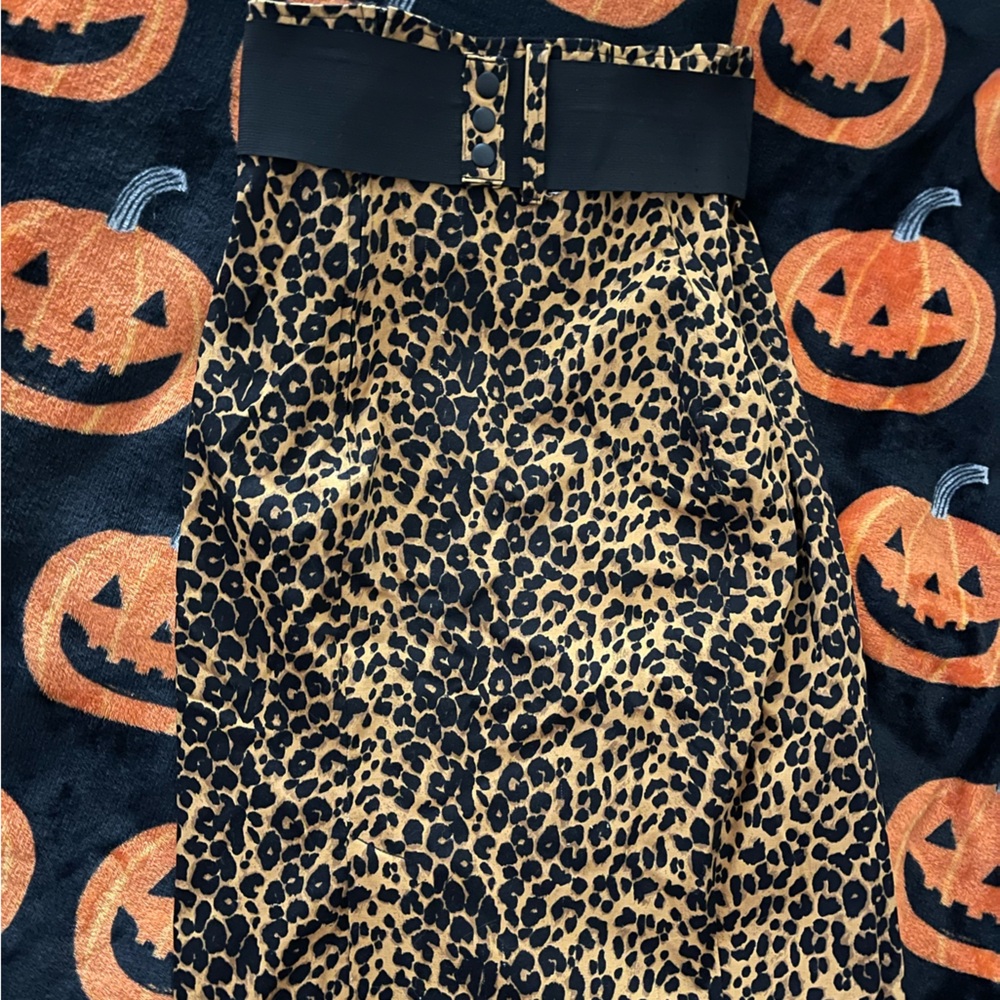 Switchblade Stiletto leopard print pencil skirt w/detachable belt M Rockabilly